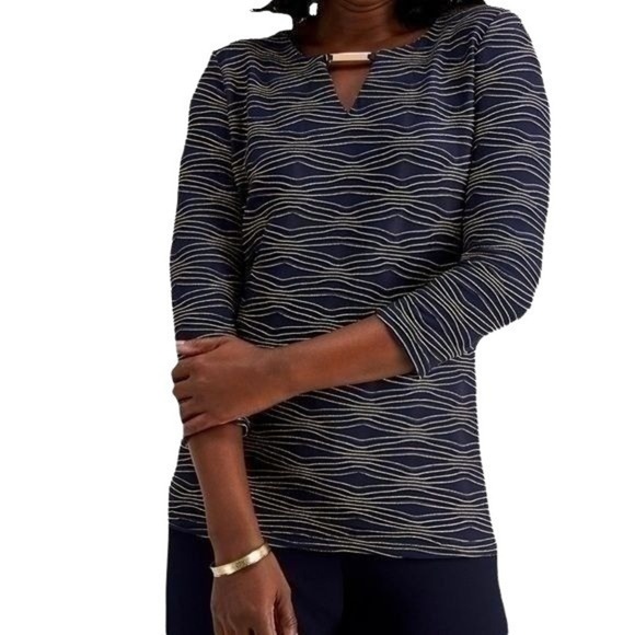 JM Collection Jacquard Metallic Top Intrepid Blue Combo M - Picture 1 of 5